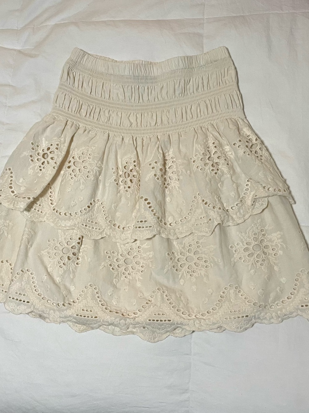 Zara Cream Eyelet Tiered Skirt small feminine boho coastal cowgirl